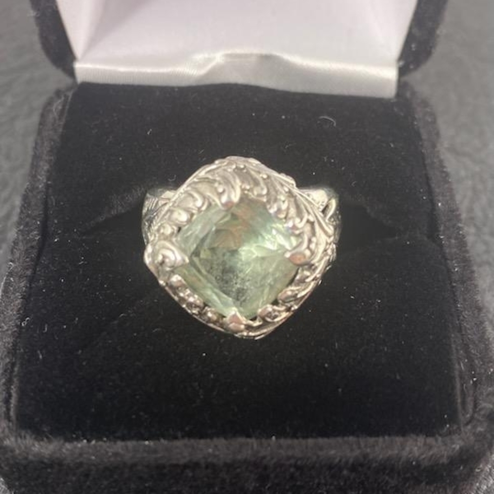 Elegant NEW STERLING SILVER SARDA PRASIOLITE RING SIZE 6